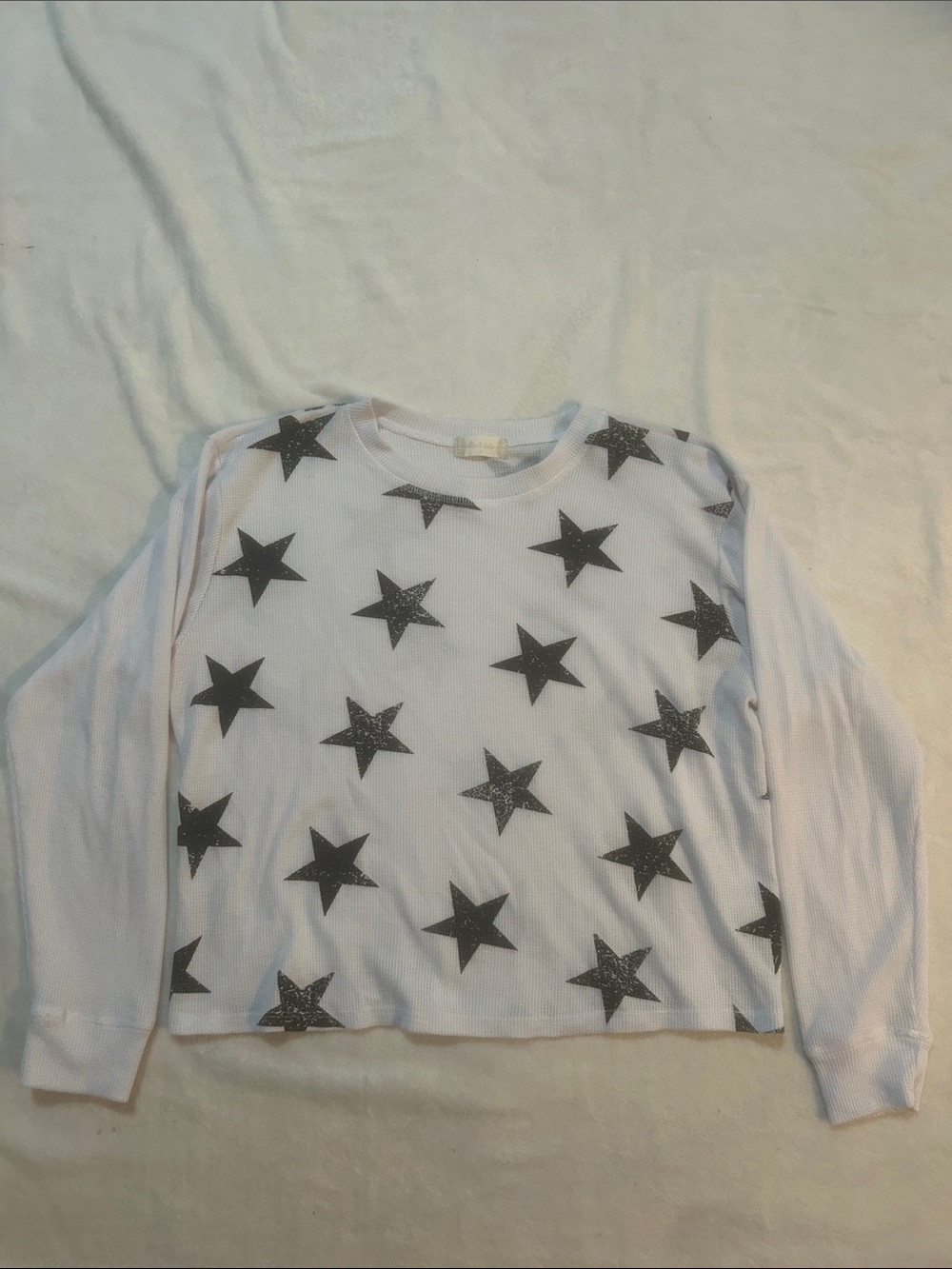 Altar'd State Women’s Top White Long Sleeve Waffle Knit Star Print Size Small